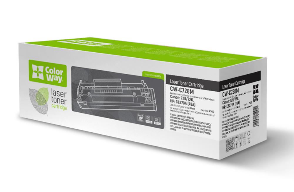картинка Лазерный картридж ColorWay для Canon MF4410/LBP6200: 728/726, HP LaserJet LJ P1560/P1566/P1600/P1606, M1536: CE278A (78A) (черный)